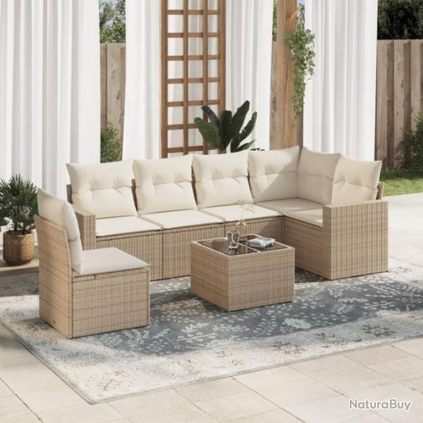 Salon de jardin avec coussins 7 pcs beige rsine tresse