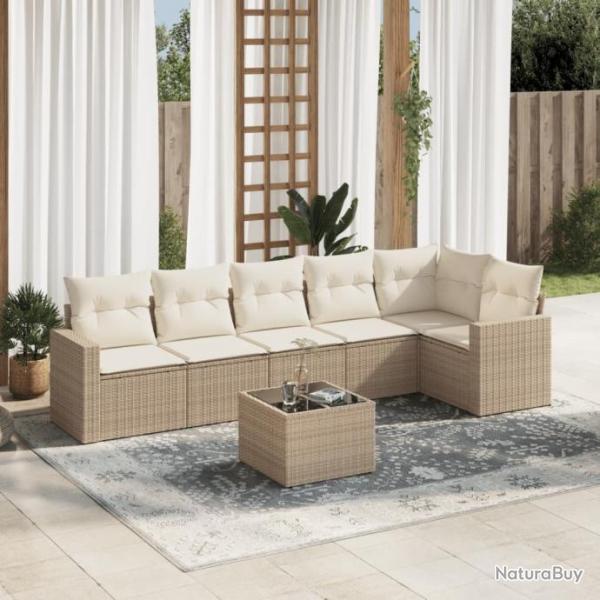 Salon de jardin avec coussins 7 pcs beige rsine tresse