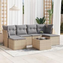 Salon de jardin avec coussins 7 pcs beige résine tressée