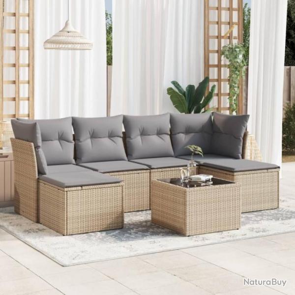 Salon de jardin avec coussins 7 pcs beige rsine tresse