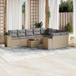 Salon de jardin avec coussins 10 pcs beige résine tressée