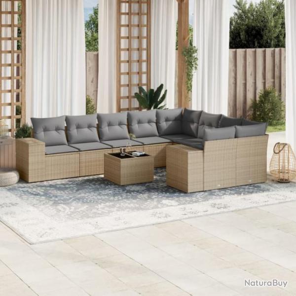 Salon de jardin avec coussins 10 pcs beige rsine tresse