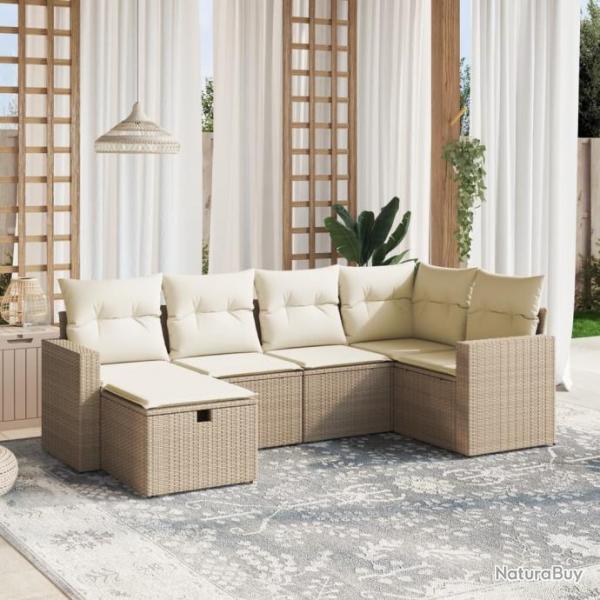 Salon de jardin avec coussins 6 pcs beige rsine tresse