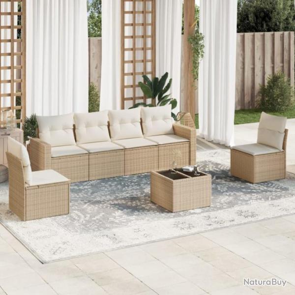 Salon de jardin avec coussins 7 pcs beige rsine tresse