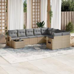 Salon de jardin avec coussins 10 pcs beige résine tressée