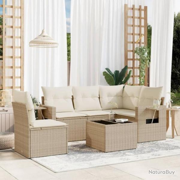 Salon de jardin avec coussins 6 pcs beige rsine tresse