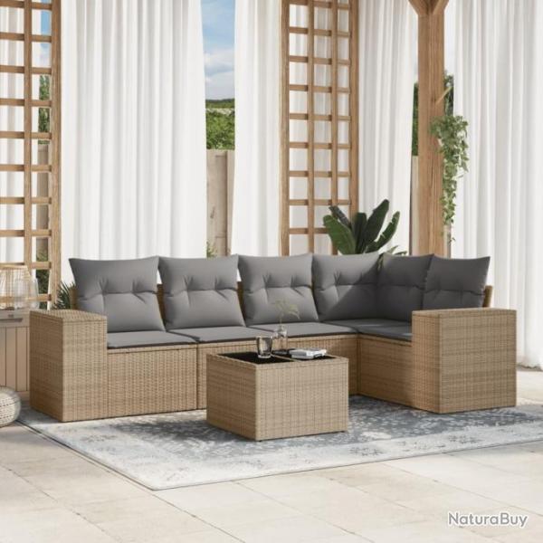 Salon de jardin avec coussins 6 pcs beige rsine tresse