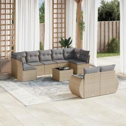 Salon de jardin avec coussins 10 pcs beige résine tressée