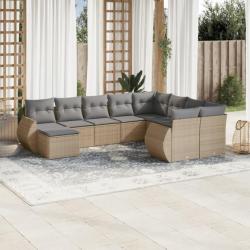 Salon de jardin avec coussins 10 pcs beige résine tressée