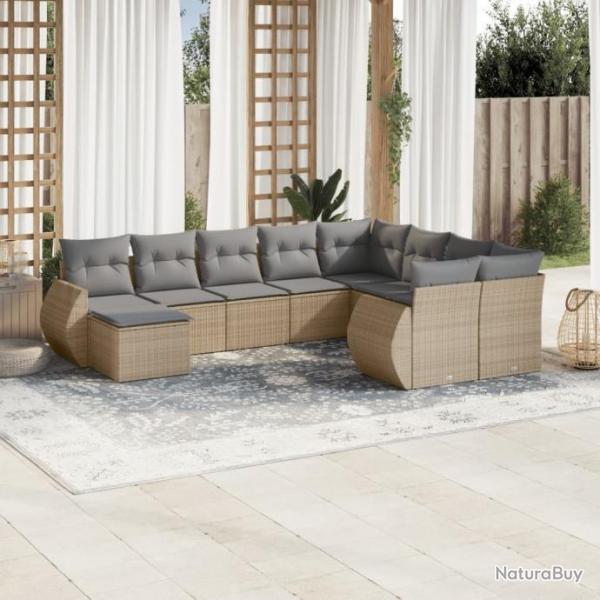 Salon de jardin avec coussins 10 pcs beige rsine tresse