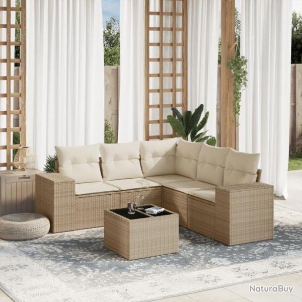 Salon de jardin avec coussins 6 pcs beige rsine tresse