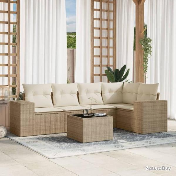 Salon de jardin avec coussins 6 pcs beige rsine tresse