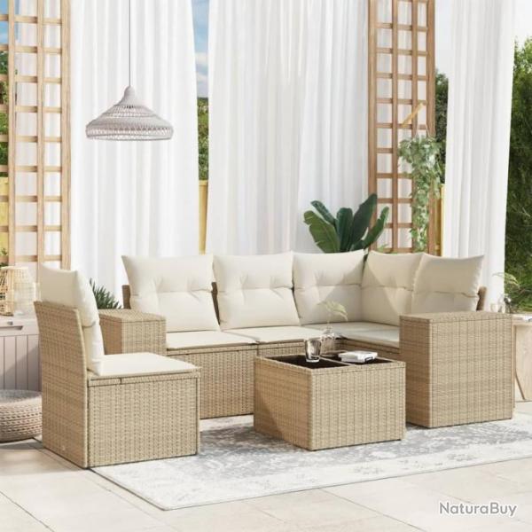 Salon de jardin avec coussins 6 pcs beige rsine tresse