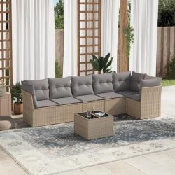 Salon de jardin avec coussins 7 pcs beige résine tressée