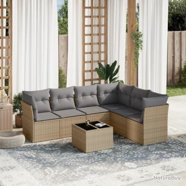 Salon de jardin avec coussins 7 pcs beige rsine tresse