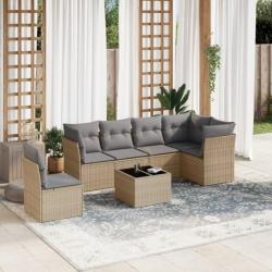 Salon de jardin avec coussins 7 pcs beige résine tressée