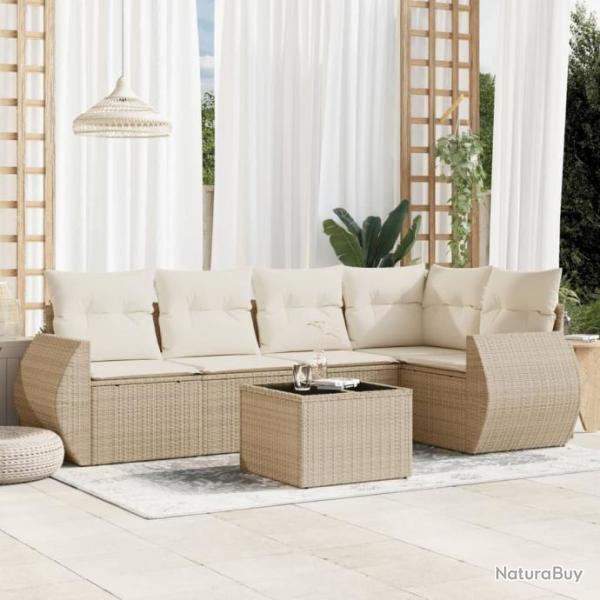 Salon de jardin avec coussins 6 pcs beige rsine tresse