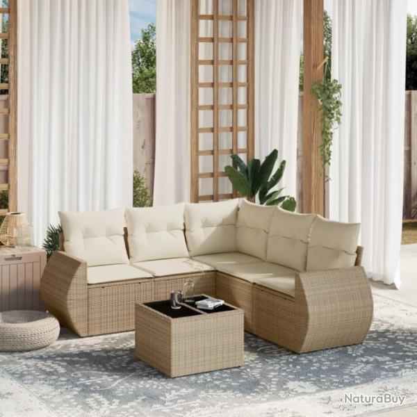 Salon de jardin avec coussins 6 pcs beige rsine tresse