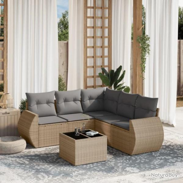 Salon de jardin avec coussins 6 pcs beige rsine tresse