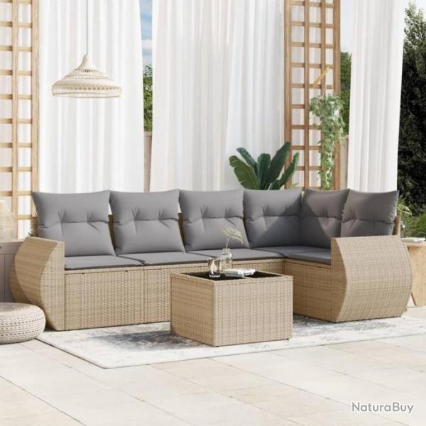 Salon de jardin avec coussins 6 pcs beige rsine tresse