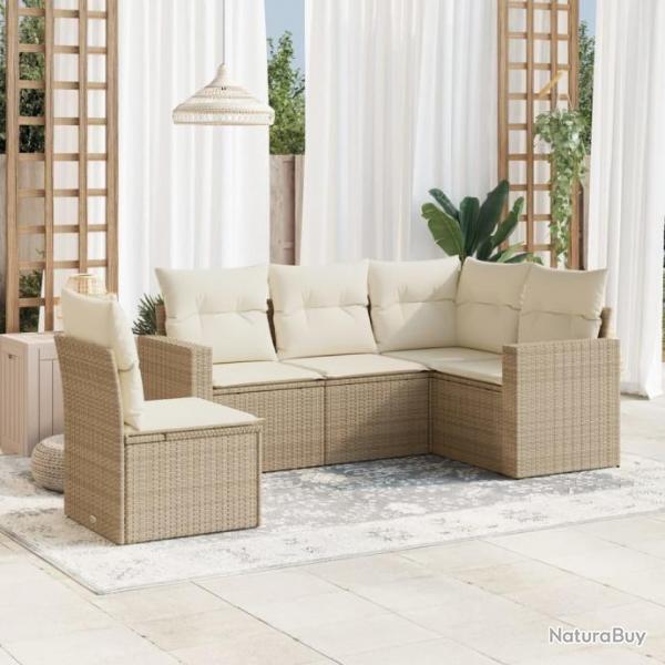 Salon de jardin avec coussins 5 pcs beige rsine tresse