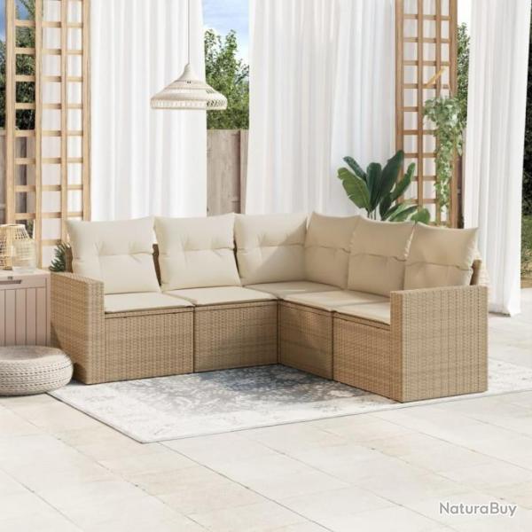 Salon de jardin avec coussins 5 pcs beige rsine tresse