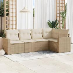 Salon de jardin avec coussins 5 pcs beige résine tressée