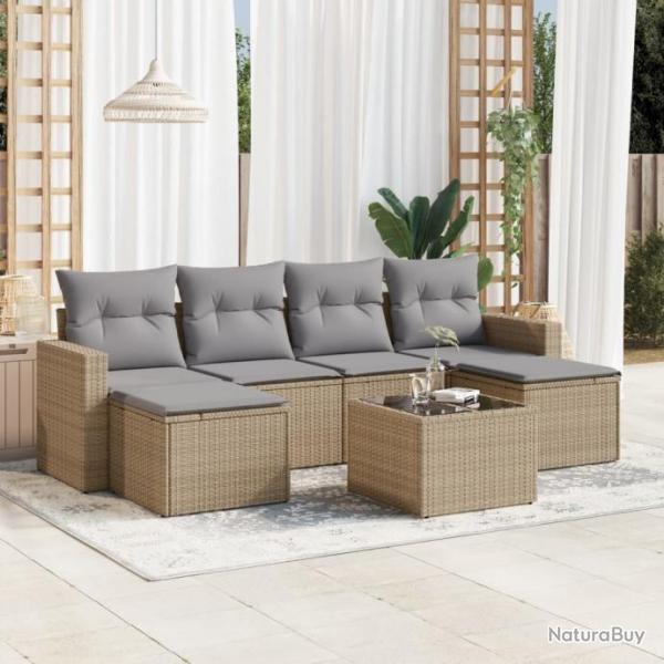 Salon de jardin avec coussins 7 pcs beige rsine tresse