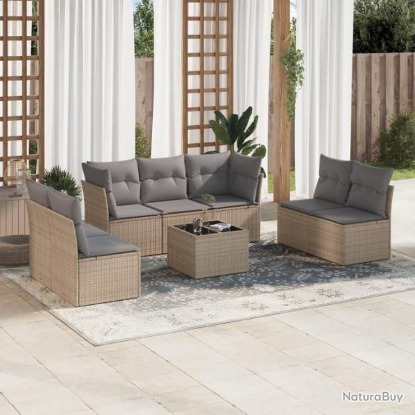 Salon de jardin avec coussins 8 pcs beige rsine tresse