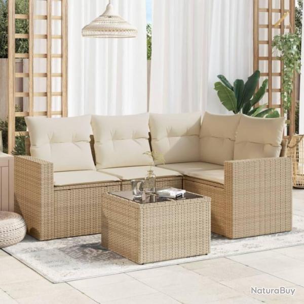 Salon de jardin avec coussins 5 pcs beige rsine tresse