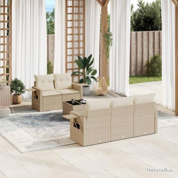 Salon de jardin avec coussins 6 pcs beige rsine tresse