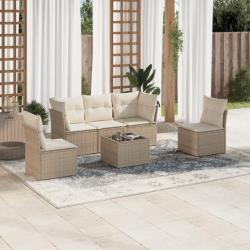 Salon de jardin avec coussins 6 pcs beige résine tressée