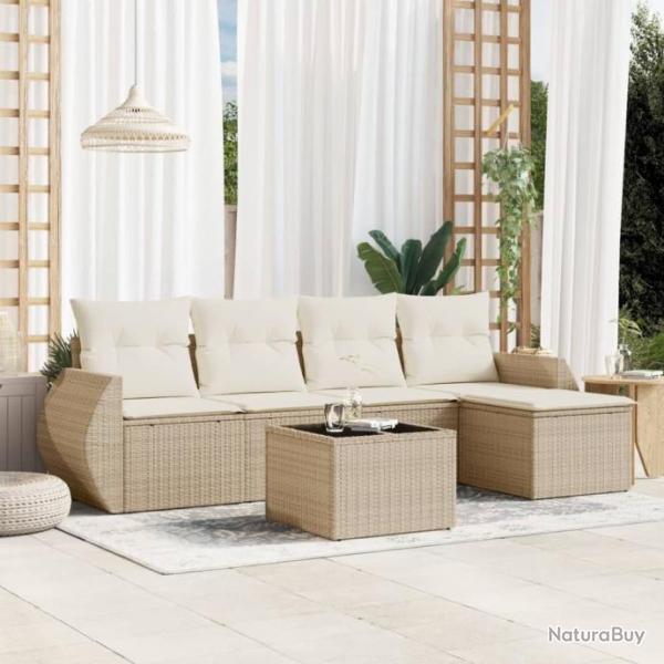 Salon de jardin avec coussins 6 pcs beige rsine tresse