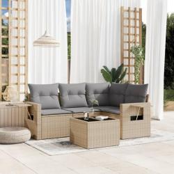 Salon de jardin avec coussins 5 pcs beige résine tressée