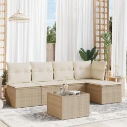 Salon de jardin avec coussins 6 pcs beige résine tressée