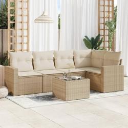 Salon de jardin avec coussins 6 pcs beige résine tressée