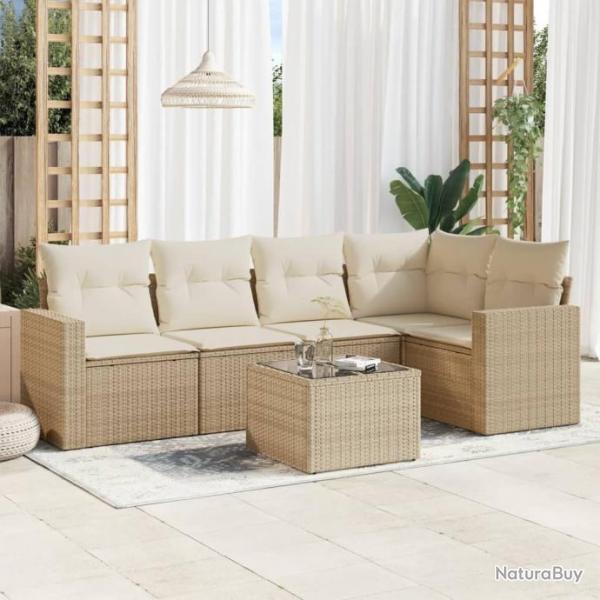 Salon de jardin avec coussins 6 pcs beige rsine tresse