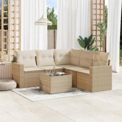 Salon de jardin avec coussins 6 pcs beige résine tressée