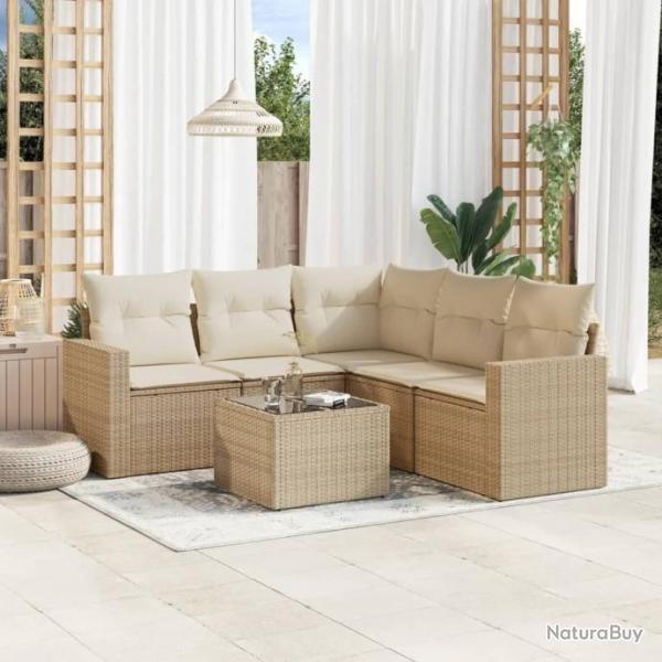 Salon de jardin avec coussins 6 pcs beige rsine tresse