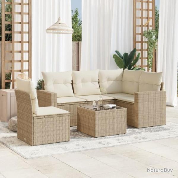 Salon de jardin avec coussins 6 pcs beige rsine tresse