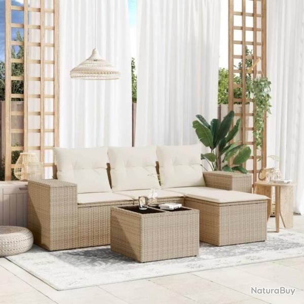 Salon de jardin avec coussins 5 pcs beige rsine tresse