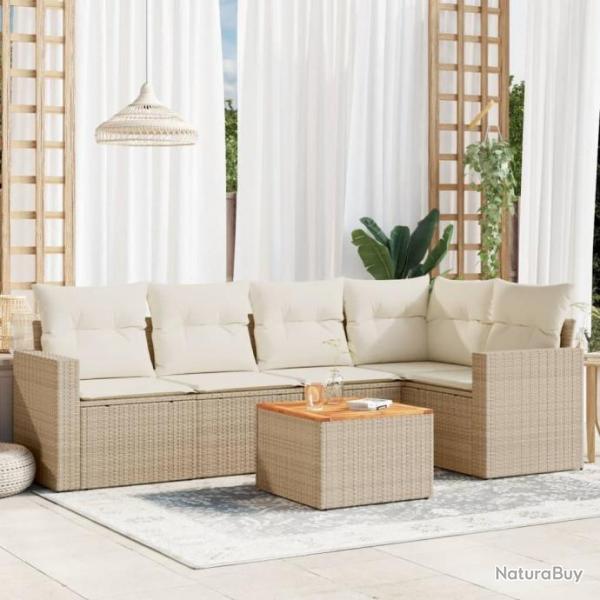 Salon de jardin avec coussins 6 pcs beige rsine tresse