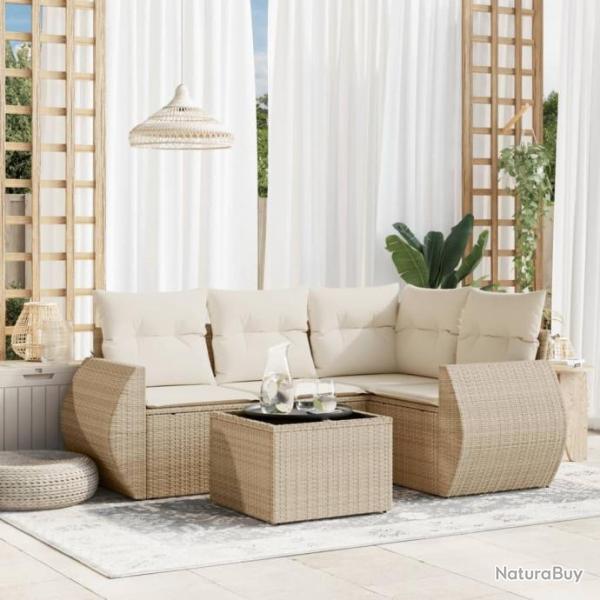 Salon de jardin avec coussins 5 pcs beige rsine tresse