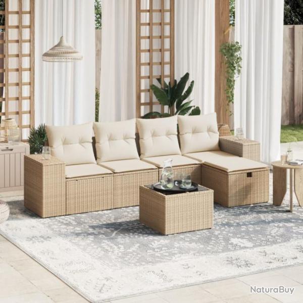 Salon de jardin avec coussins 6 pcs beige rsine tresse