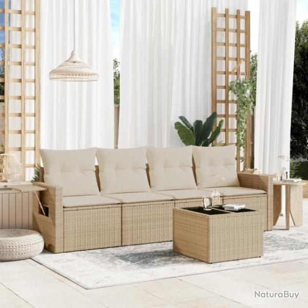 Salon de jardin avec coussins 5 pcs beige rsine tresse