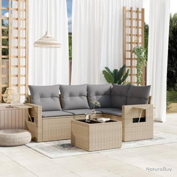 Salon de jardin avec coussins 5 pcs beige rsine tresse