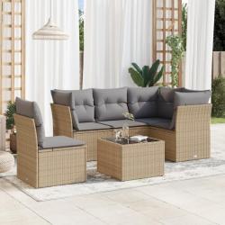 Salon de jardin avec coussins 6 pcs beige résine tressée