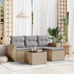 Salon de jardin avec coussins 5 pcs beige résine tressée