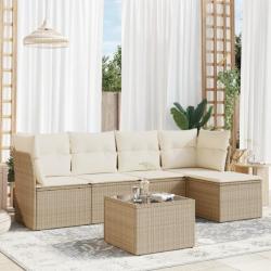 Salon de jardin avec coussins 6 pcs beige résine tressée