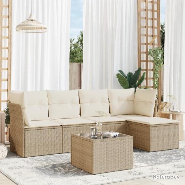 Salon de jardin avec coussins 6 pcs beige rsine tresse